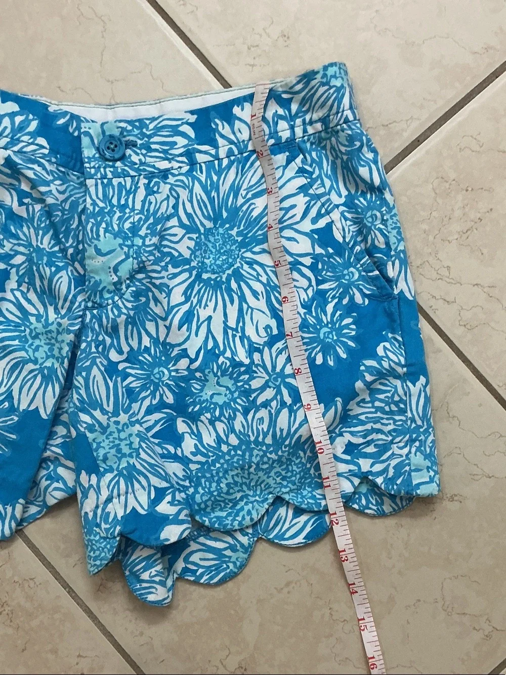 Lilly Pulitzer Buttercup Blue and White Floral Scallop-Hem Shorts